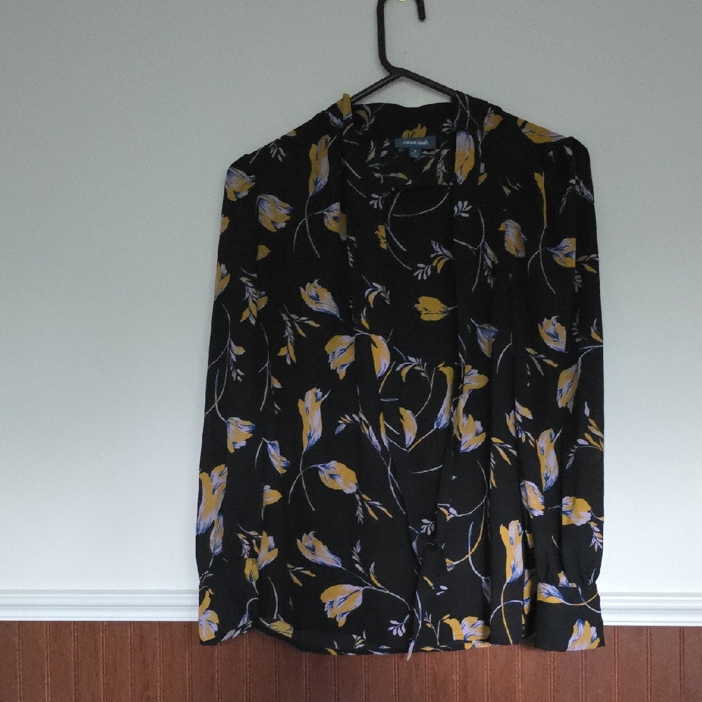 Modcloth Black Blouse with Yellow Floral Design